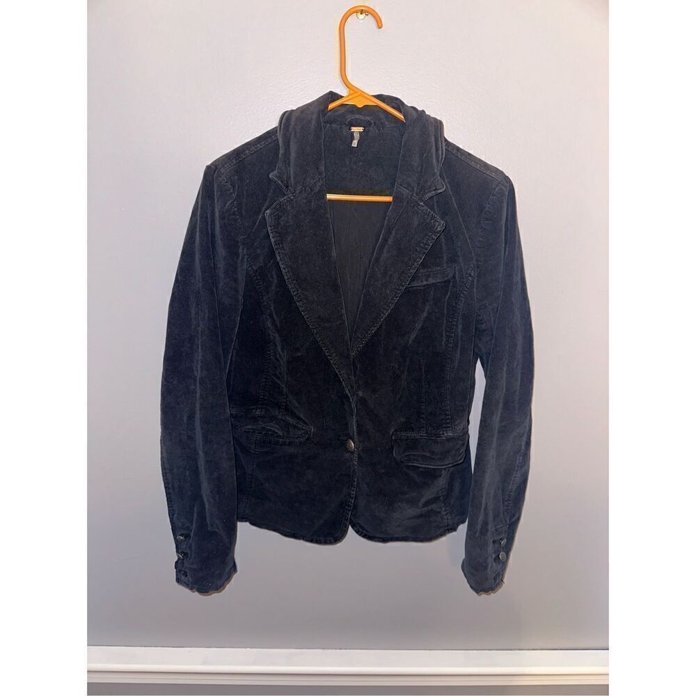 Free People Women's Corduroy Jacket 2 Button Closure Sz M Charcoal Black